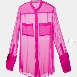 Adam Lippes | sheer hot pink silk blouse pocket detail luxury size medium (?)